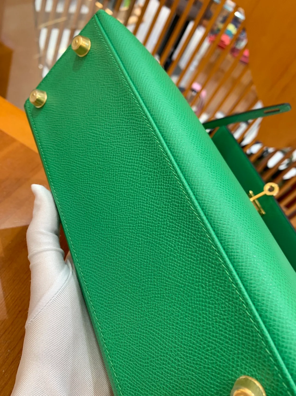 에르메스 켈리 25 셀리에 뱀부 그린 골드 하드웨어 (100% HAND MADE)