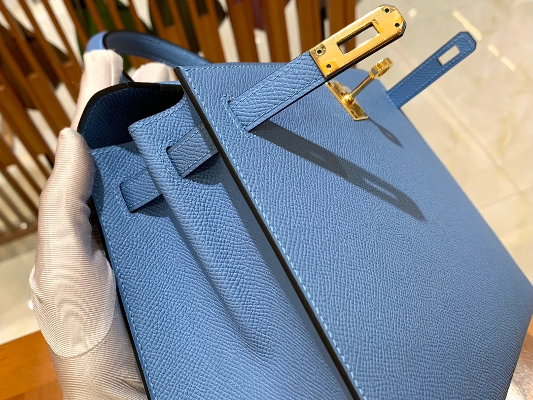 에르메스 켈리 25 셀리에 파라다이스 블루 골드 하드웨어 (100% HAND MADE)
