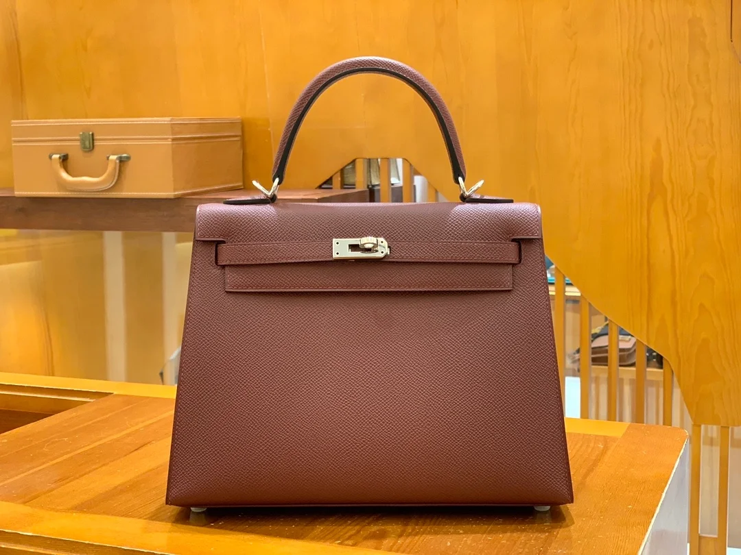 에르메스 켈리 25 셀리에 버건디 실버 하드웨어 (100% HAND MADE)