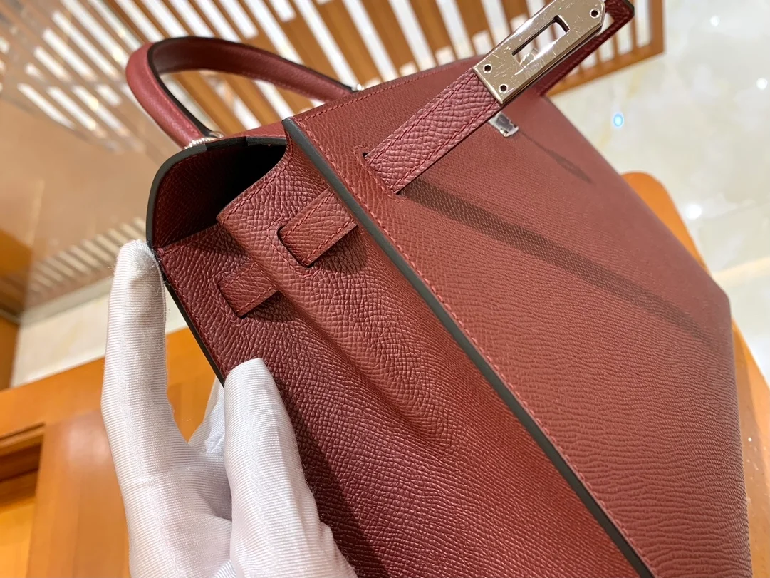에르메스 켈리 25 셀리에 버건디 실버 하드웨어 (100% HAND MADE)