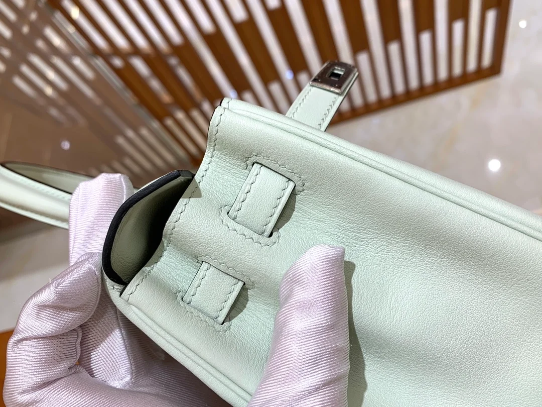 에르메스 켈리 25 르투르네 스위프트 버블 그린 실버 버클 (100% HAND MADE)