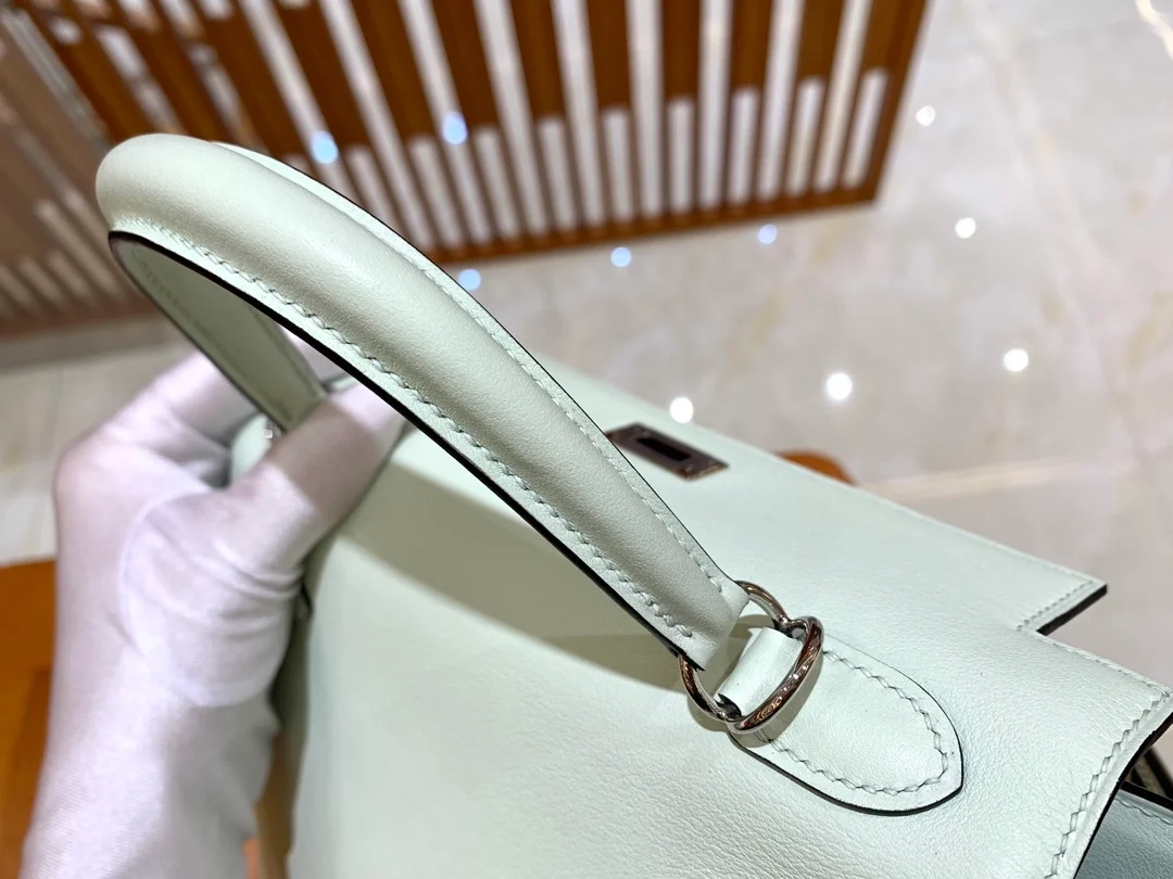 에르메스 켈리 25 르투르네 스위프트 버블 그린 실버 버클 (100% HAND MADE)