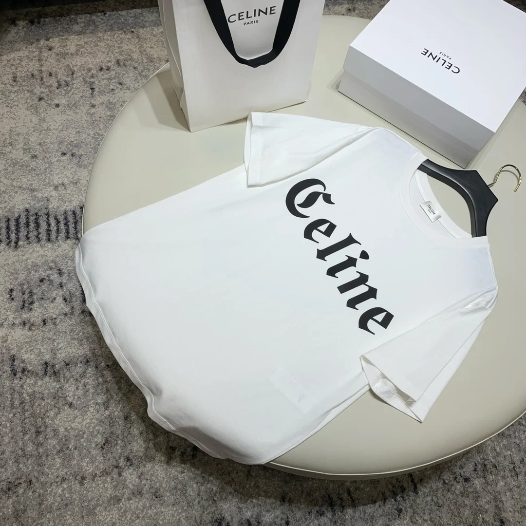 셀린느 고딕 로고 화이트 티셔츠