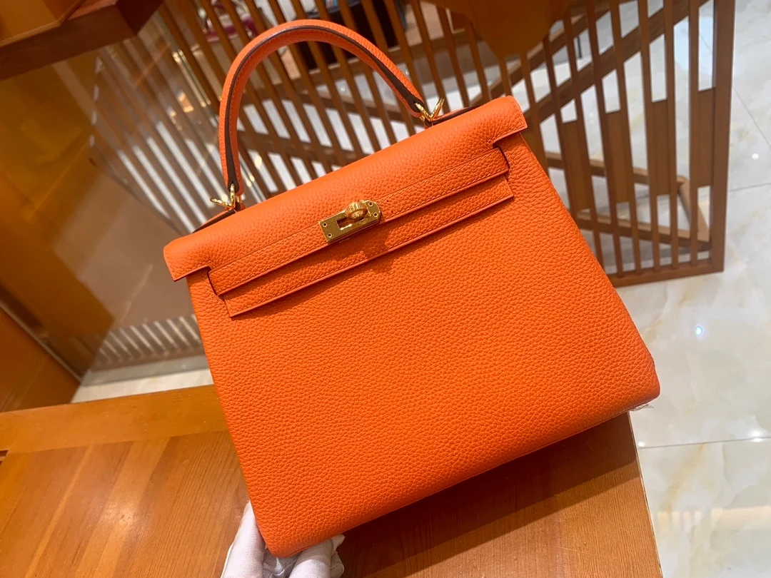에르메스 켈리 25 르투르네 오렌지 레드 골드 하드웨어 (100% HAND MADE)