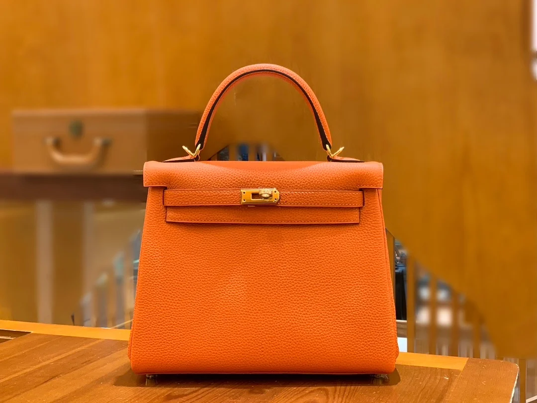 에르메스 켈리 25 르투르네 오렌지 레드 골드 하드웨어 (100% HAND MADE)